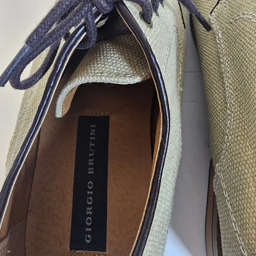 Giorgio Brutini Mens Oxford Shoes size 10 M Beige Canvas Lace Up‎ Plain Toe